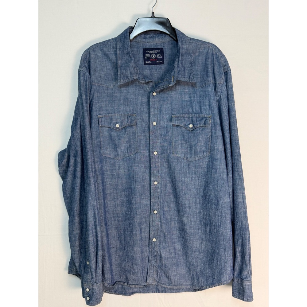 American Eagle Men 100% Cotton Shirt XXL Blue Western Chambray Button Down